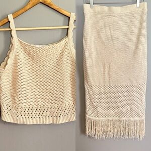House of Harlow 1960 Beige Knit Tank Top & Skirt Set Size Large